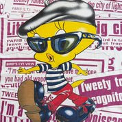 J- Vintage '95 Looney Tunes Tweety Flyes Away To Paris Jumbo Print Tee - XL
