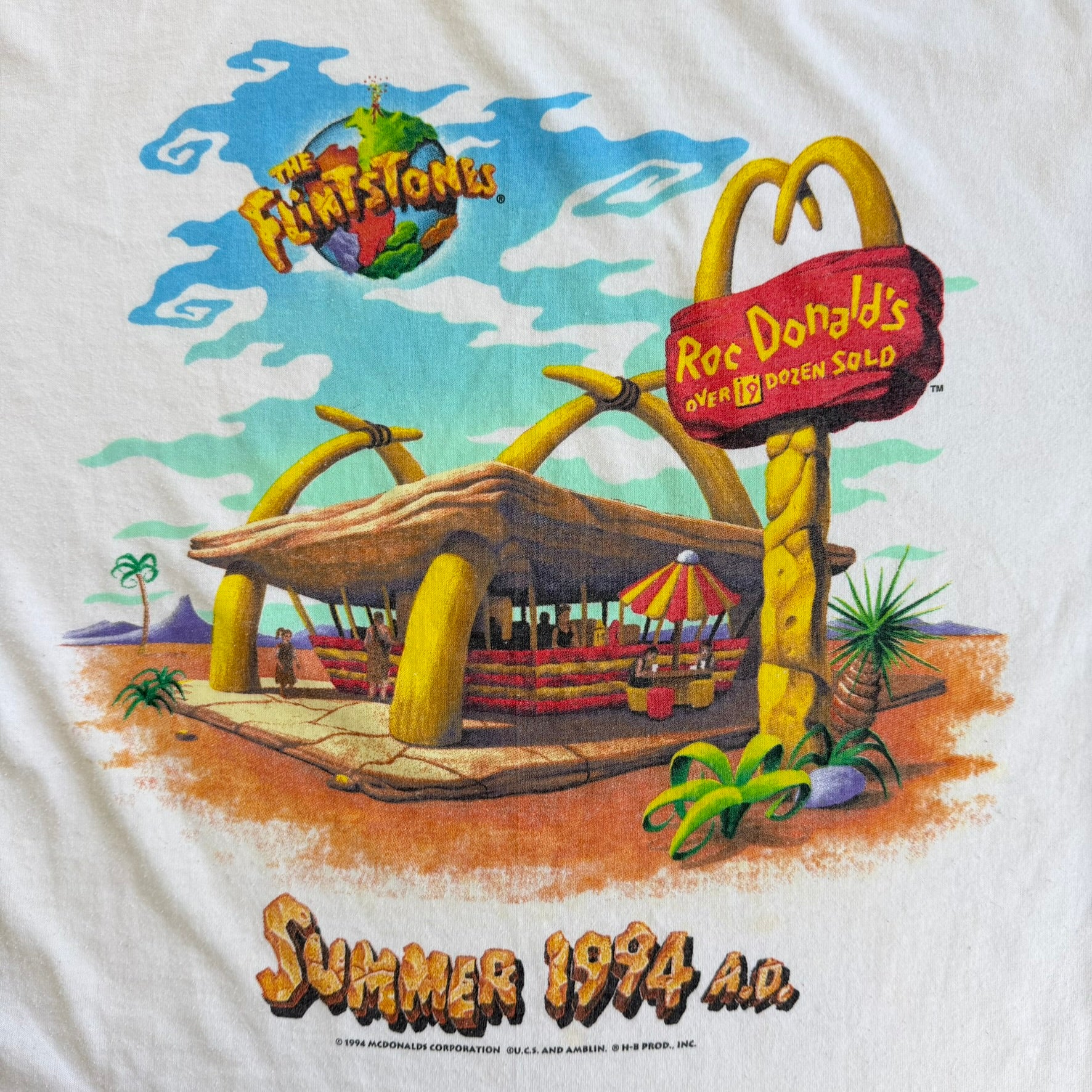 J- Vintage '94 McDonald's & The Flintstones Roc Donald Graphic Made In USA Single Stitch Tee - XL