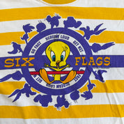 J- Vintage '95 Looney Tunes Six Flags Tweety Bird Graphic Made In USA Striped Tee - S/M