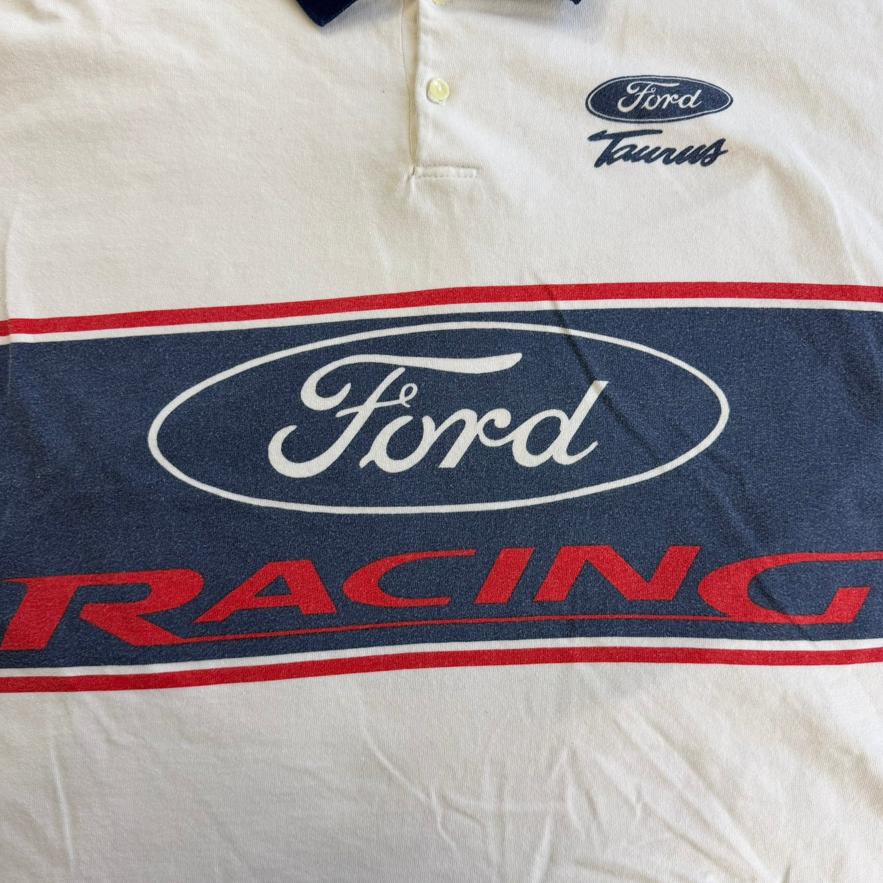 J- Vintage 90s Ford Taurus Racing Graphic & Text Made In USA Polo Shirt - XL