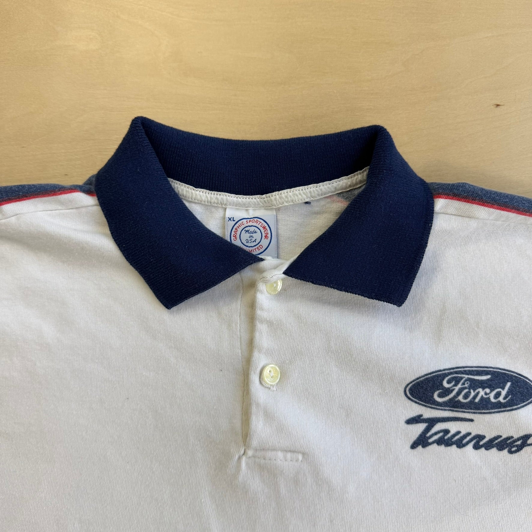 J- Vintage 90s Ford Taurus Racing Graphic & Text Made In USA Polo Shirt - XL