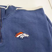 F- Vintage Denver Broncos NFL Starter Embroidered Logo Quarter Zip Crewneck