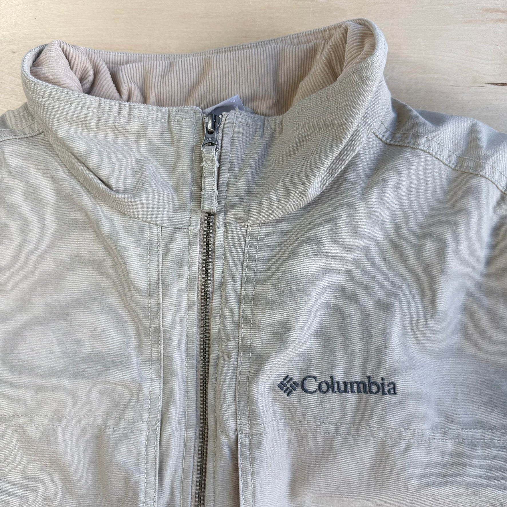 Vintage Columbia Fleece Lined Beige Canvas Zip Up Winter Jacket - XL