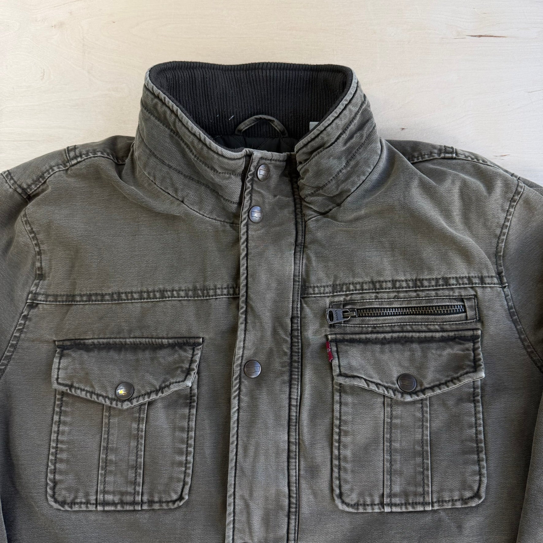 Levi's Olive Green Washed Cotton Zip Up Field Jacket - L