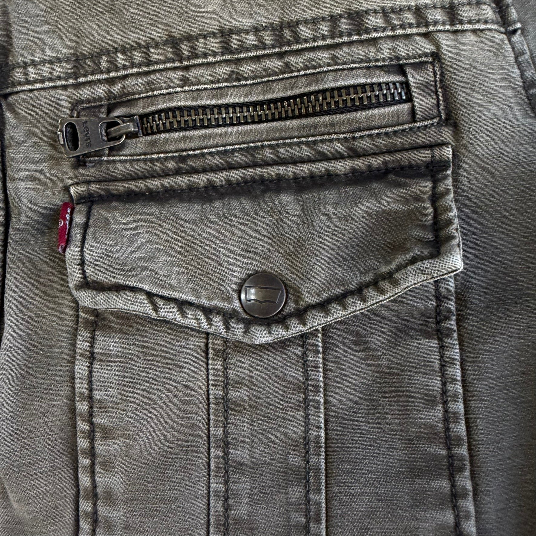 Levi's Olive Green Washed Cotton Zip Up Field Jacket - L
