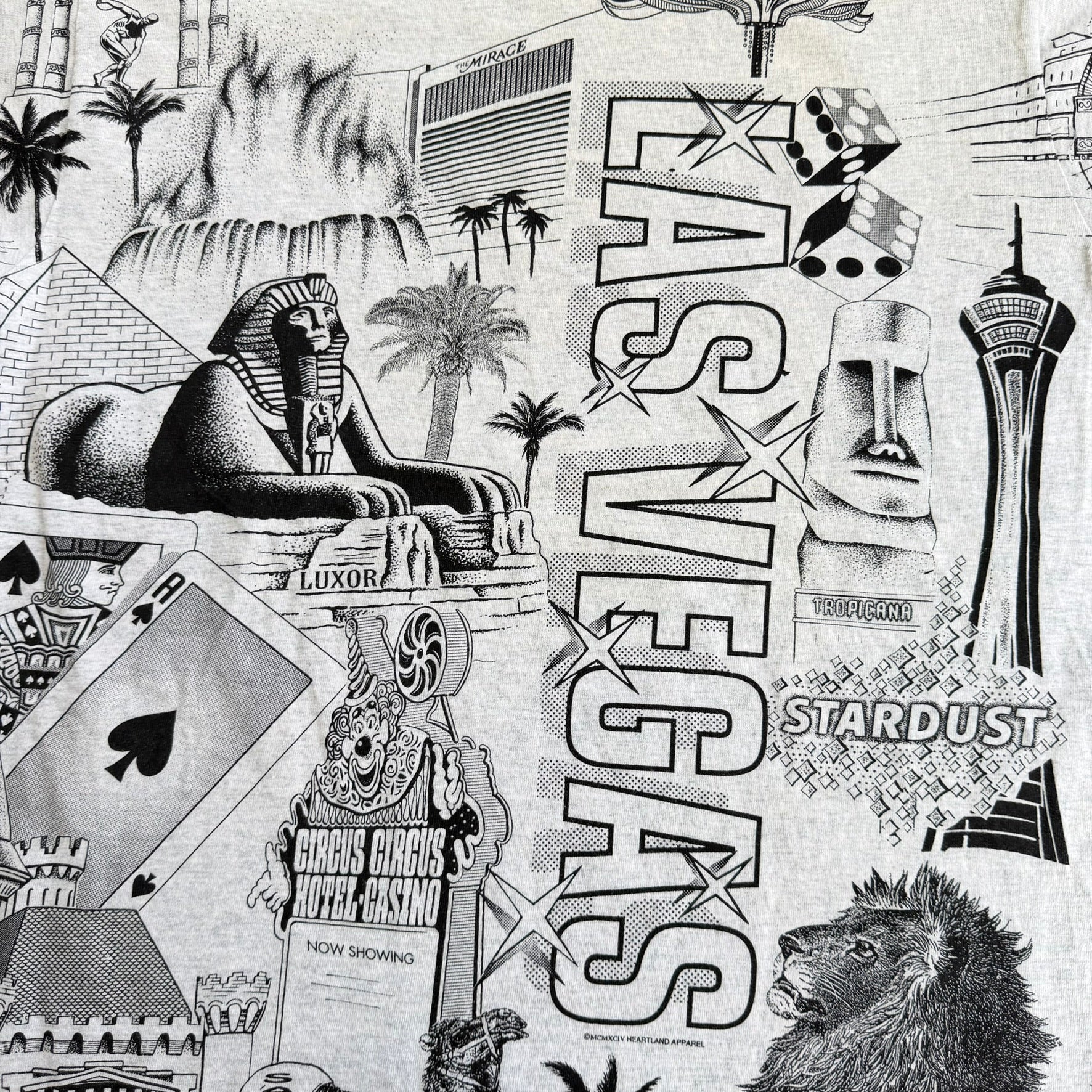 J- Vintage Las Vegas Hotels & Casino All Over Print Graphic Single Stitch Tee - L
