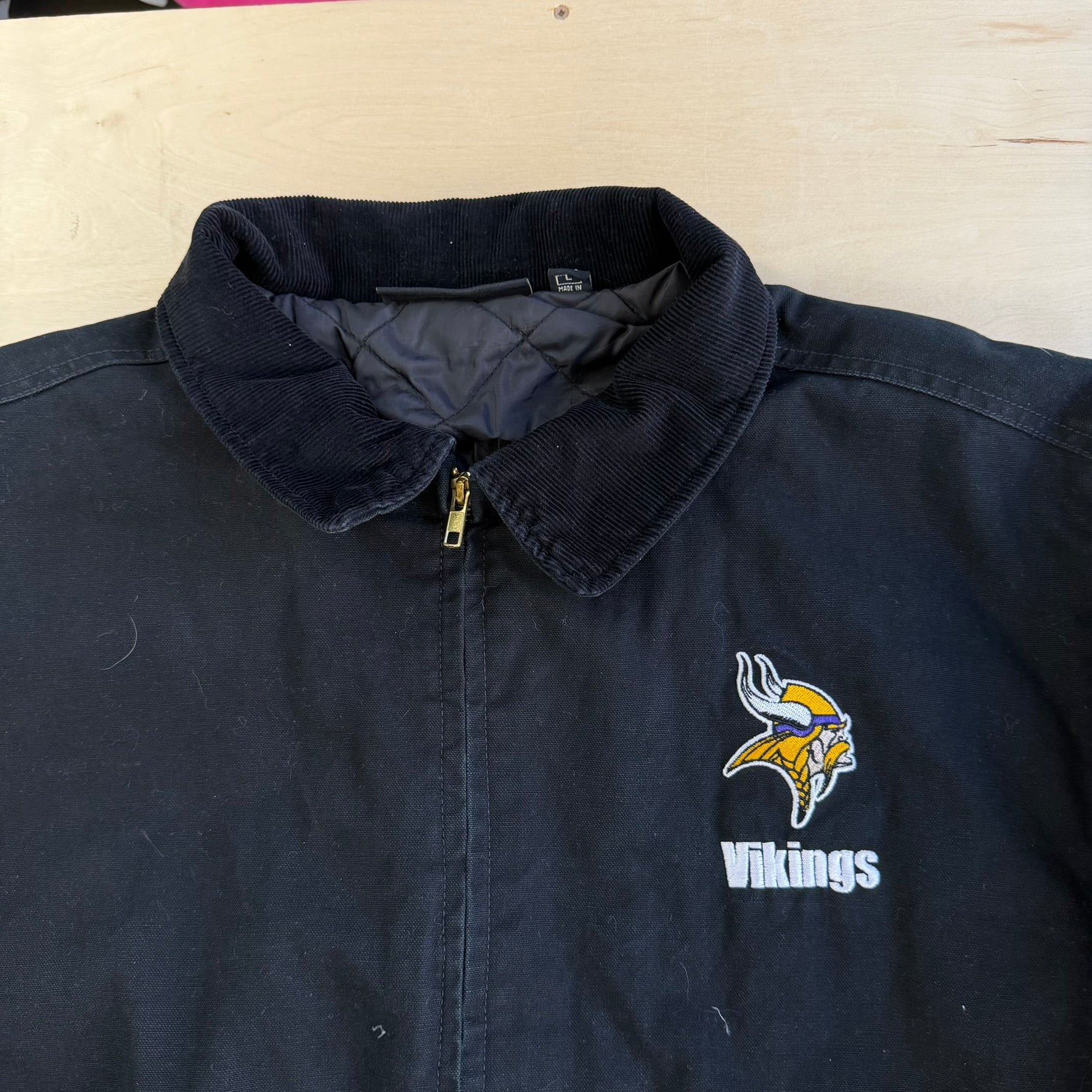 Vintage Dunbrooke Vikings Patch Quilt Lined Canvas Work Jacket - L