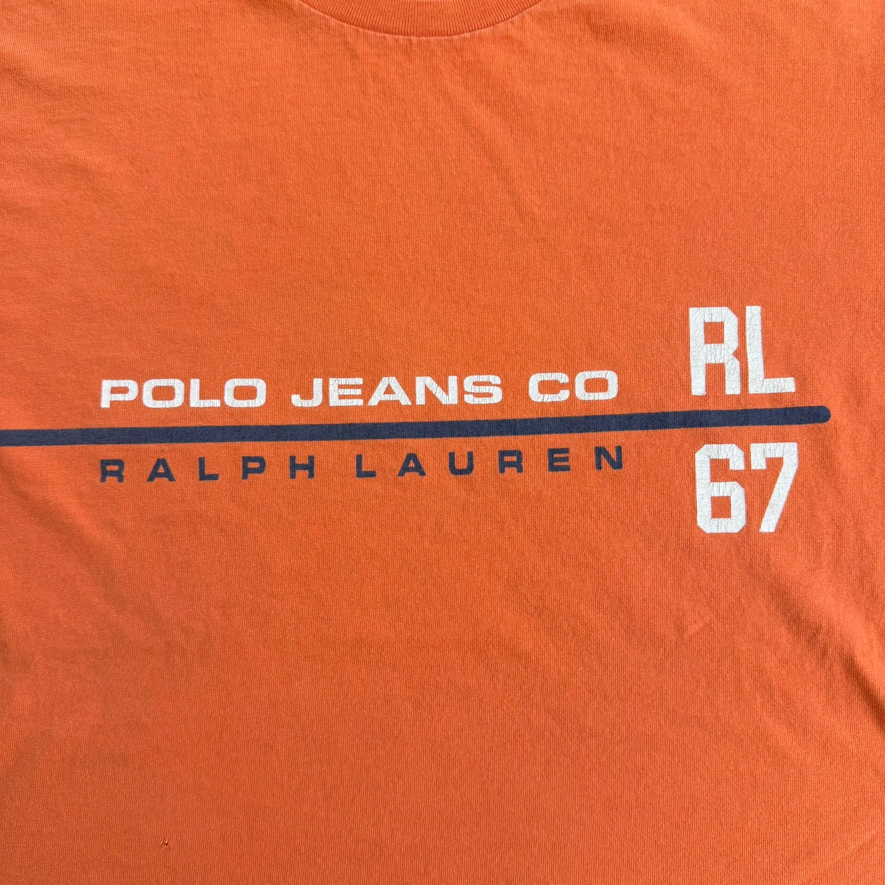 J- Vintage Polo Jeans RL Text Graphic Orange Tee - L