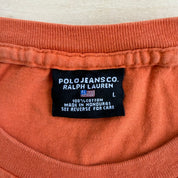 J- Vintage Polo Jeans RL Text Graphic Orange Tee - L