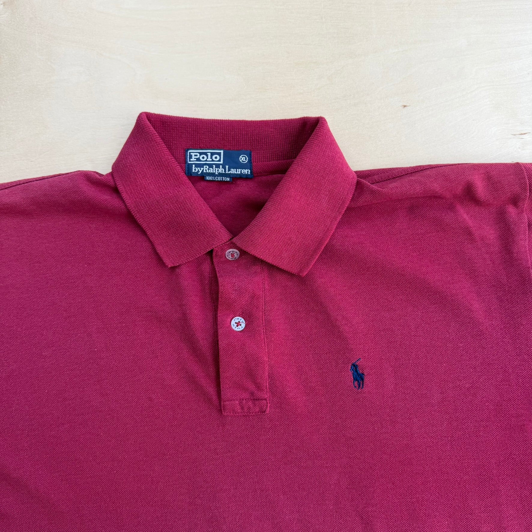 J- Vintage Polo RL Embroidered Logo Maroon Polo Shirt - XL