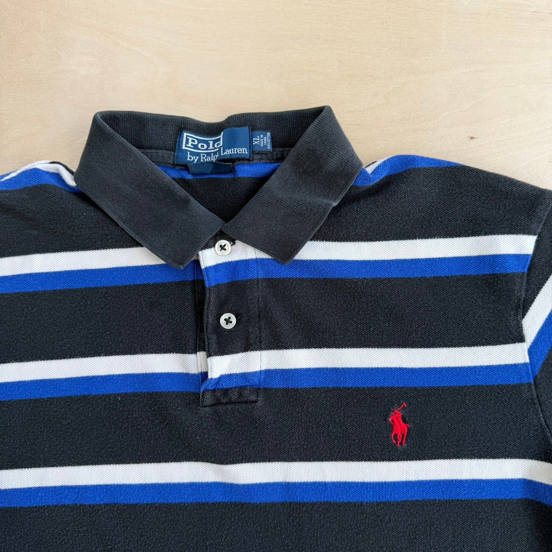 J- Vintage Polo RL Embroidered Logo Striped Polo Shirt - XL