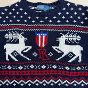 J- Vintage 90s Polo RL Deer & US Emblem Cotton Knit Sweater - XL