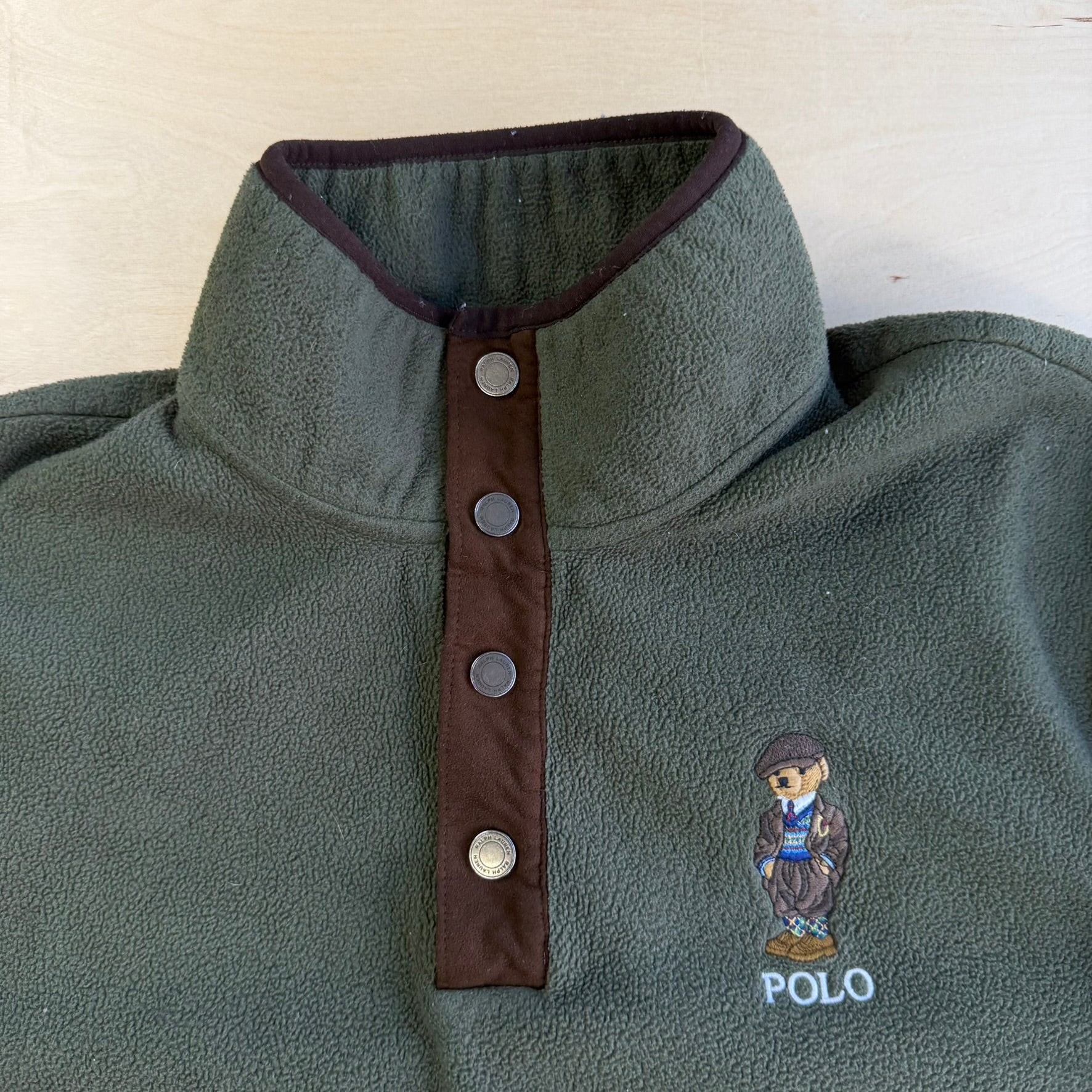 Polo RL Embroidered Heritage Polo Bear Button T-Snap Polar Fleece - M