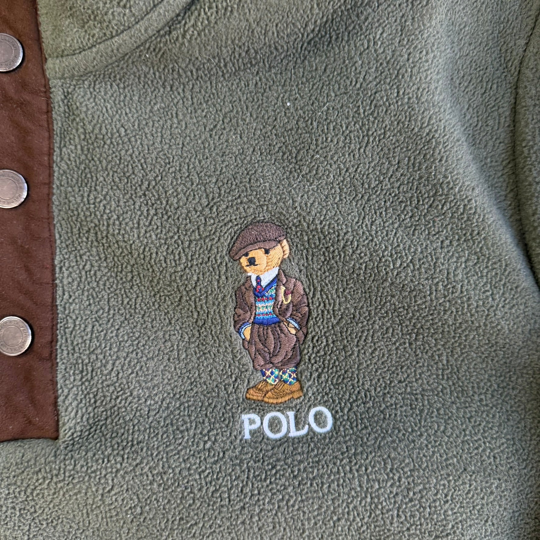 Polo RL Embroidered Heritage Polo Bear Button T-Snap Polar Fleece - M