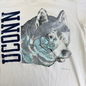 J- Vintage '89 Uconn Huskies Text & Graphic Single Stitch Tee - L