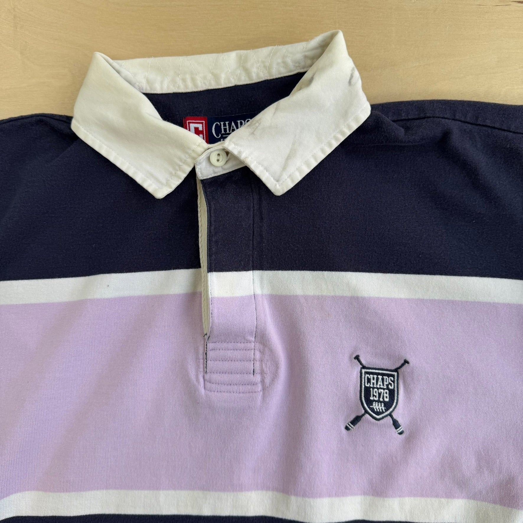 Vintage Chaps RL Embroidered Crest Long Sleeve Rugby Shirt - L
