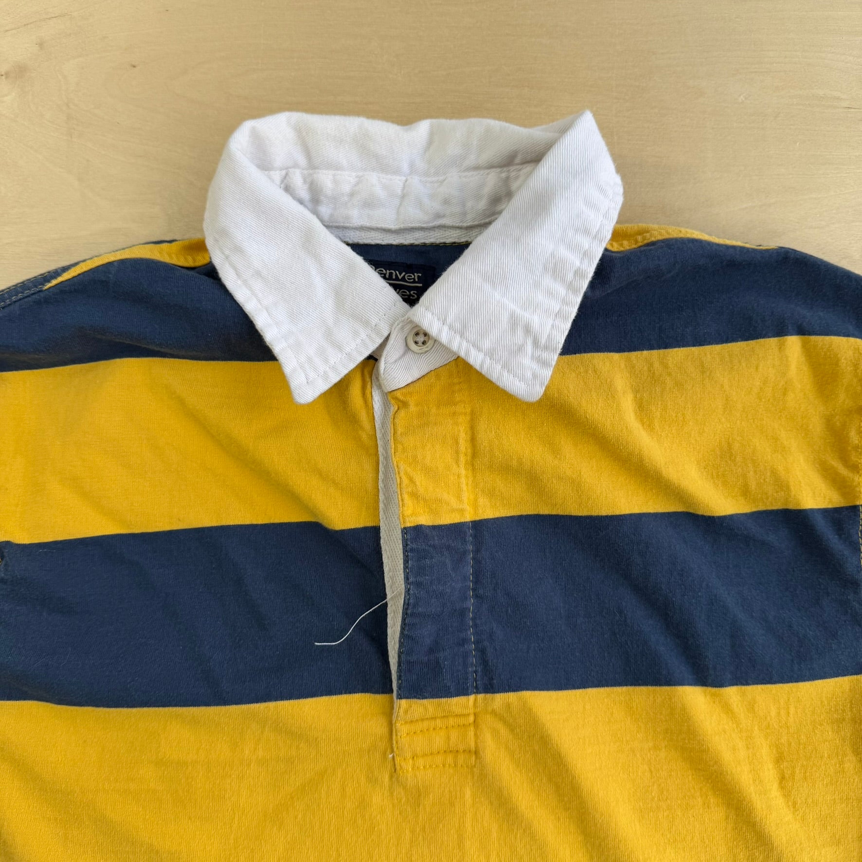Vintage Denver Hayes Navy/Yellow Striped Long Sleeve Rugby Shirt - L