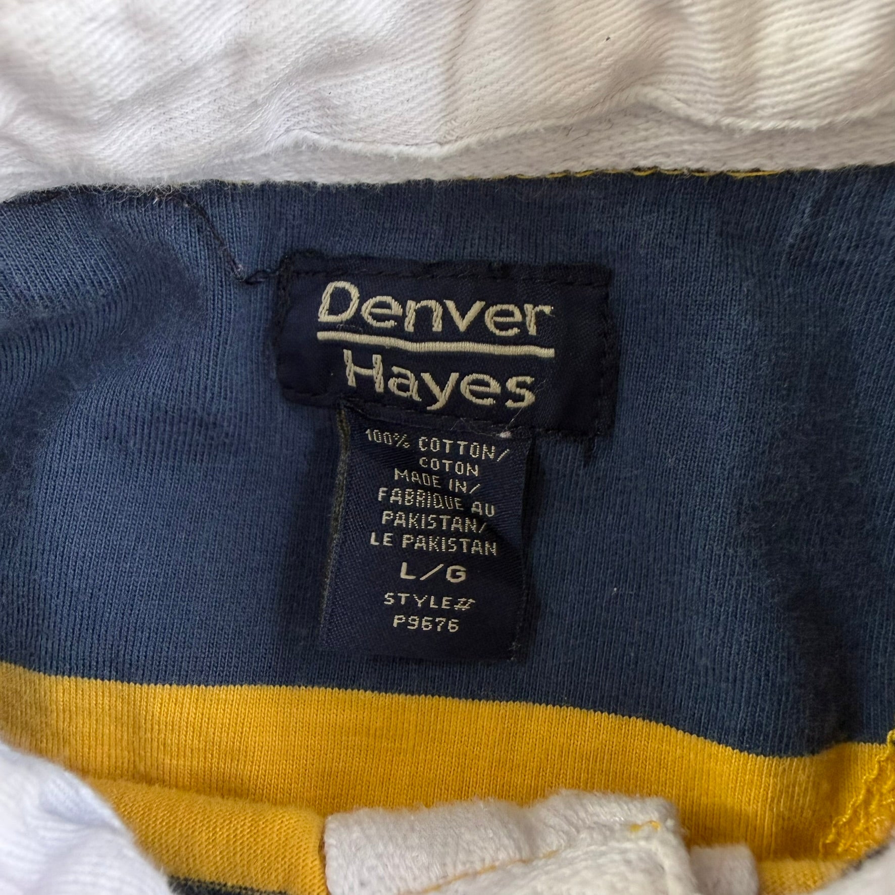 Vintage Denver Hayes Navy/Yellow Striped Long Sleeve Rugby Shirt - L