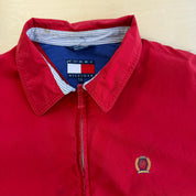 J- Vintage Tommy Hilfiger 90's Embroidered Crest Red Harrington Zip Up Jacket - L
