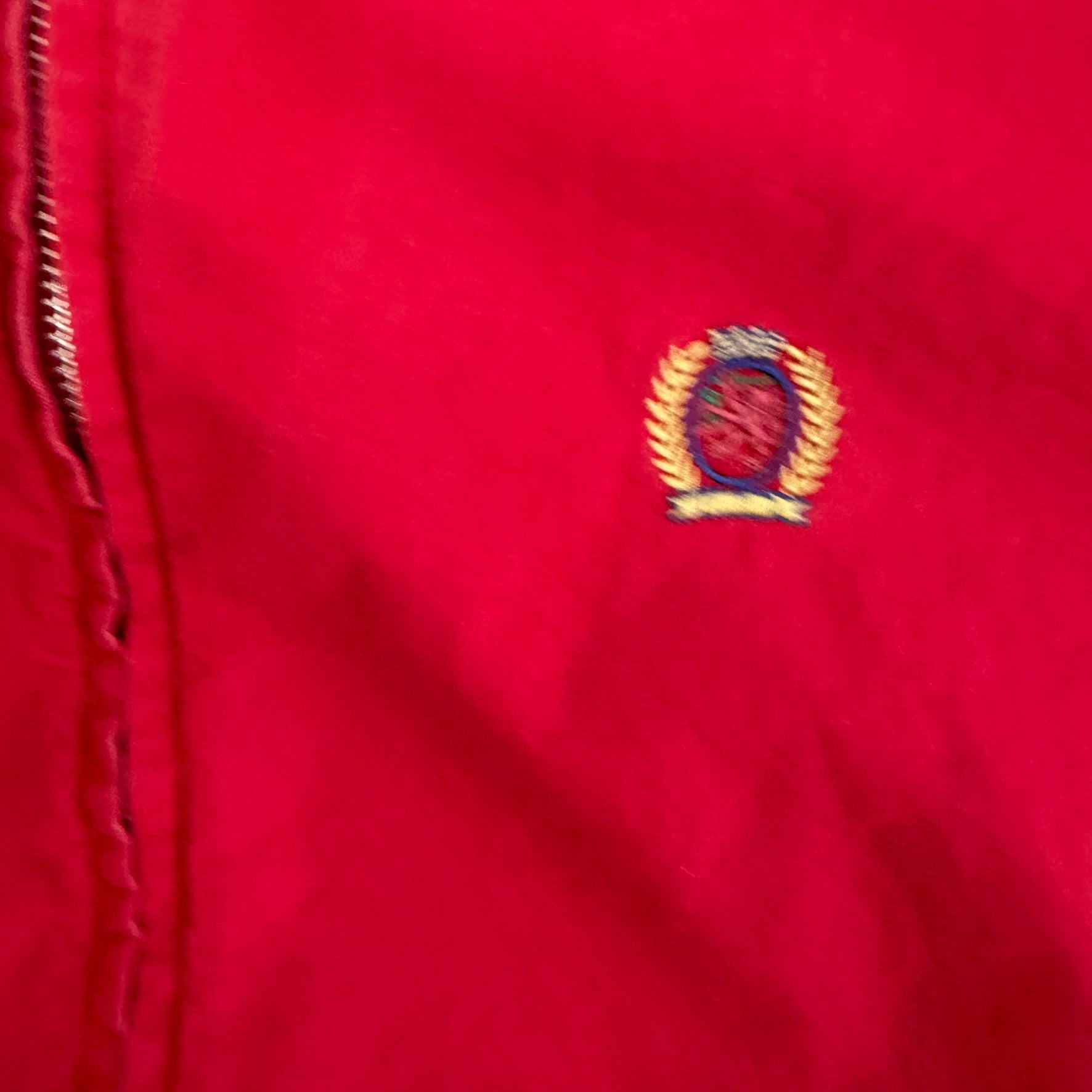 J- Vintage Tommy Hilfiger 90's Embroidered Crest Red Harrington Zip Up Jacket - L
