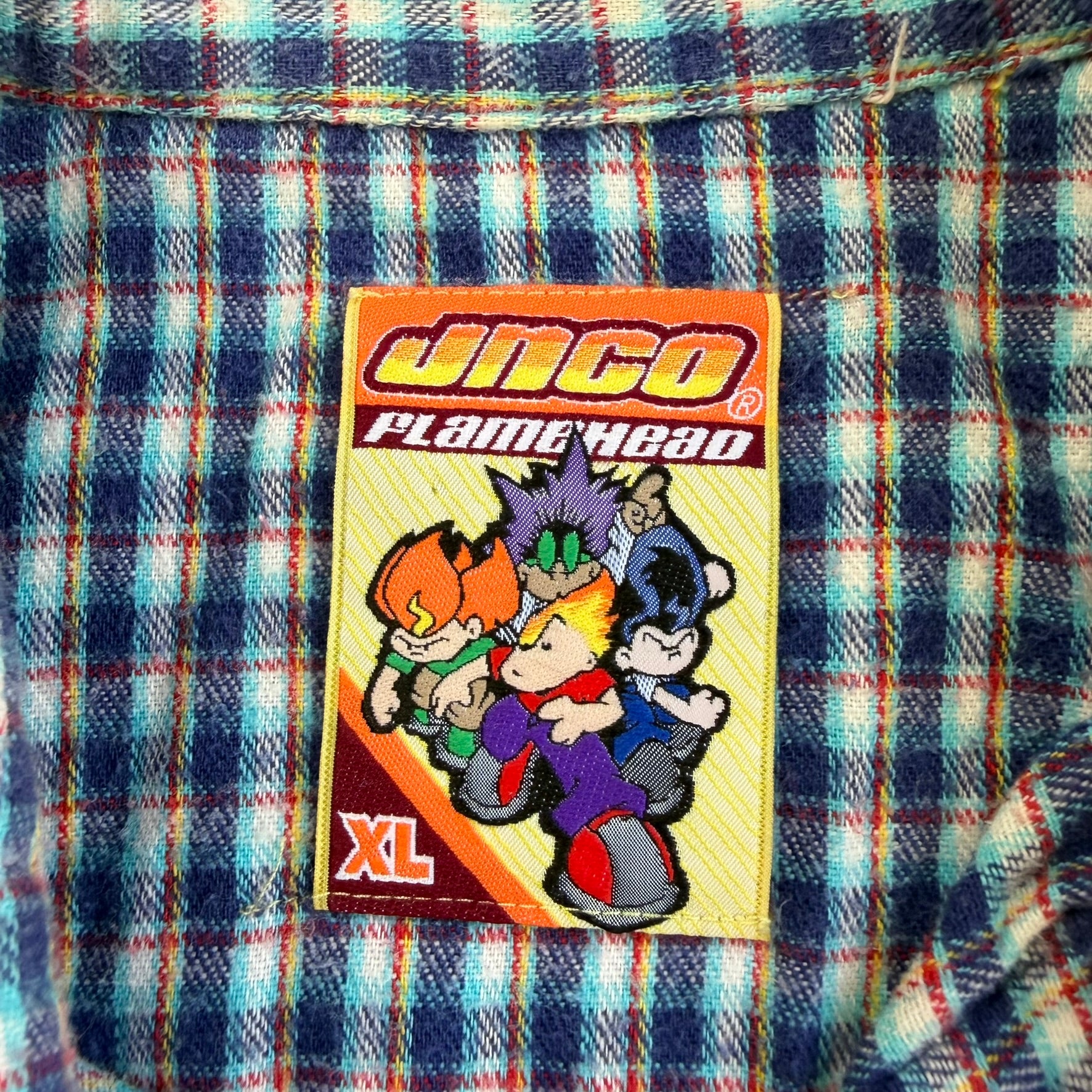 J- Vintage Y2K Jnco Flamehead Plaid Flannel Shirt - XL