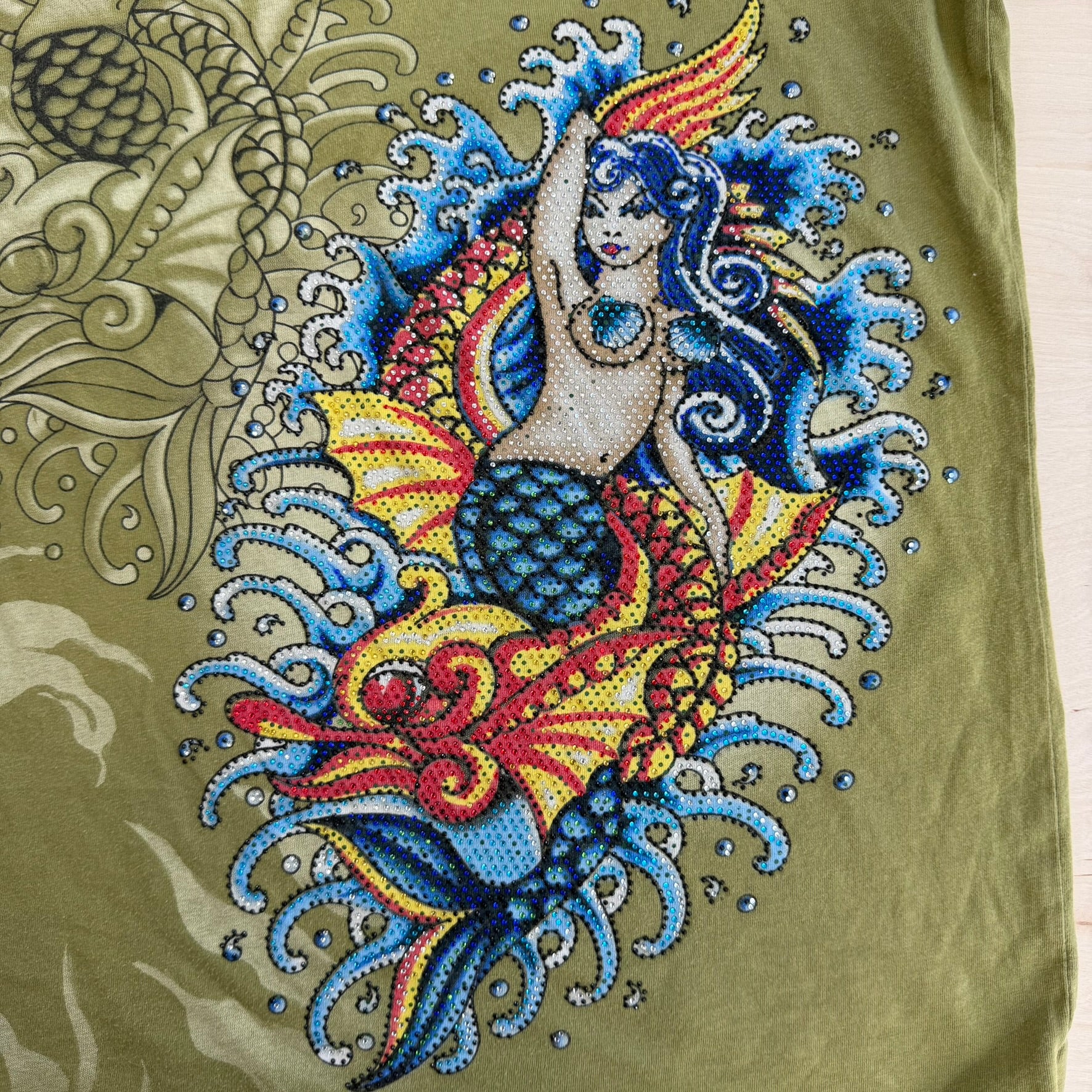 J- Vintage Ed Hardy Mermaid Rhinestones Graphic Tee - M