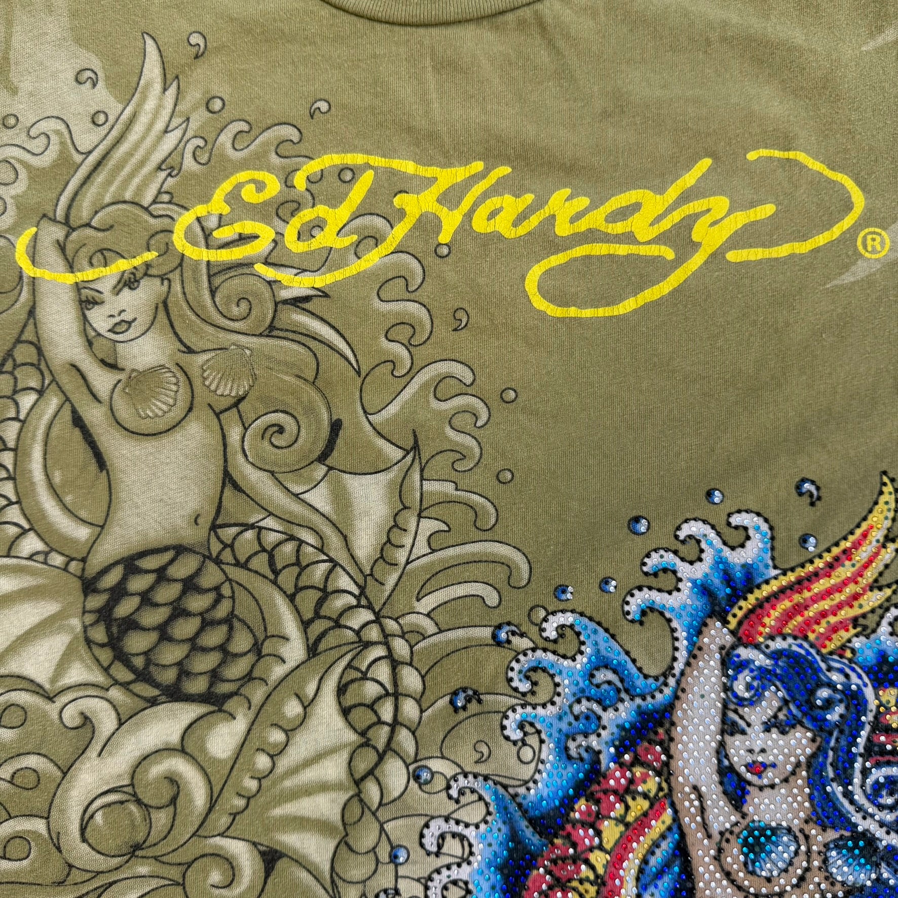 J- Vintage Ed Hardy Mermaid Rhinestones Graphic Tee - M