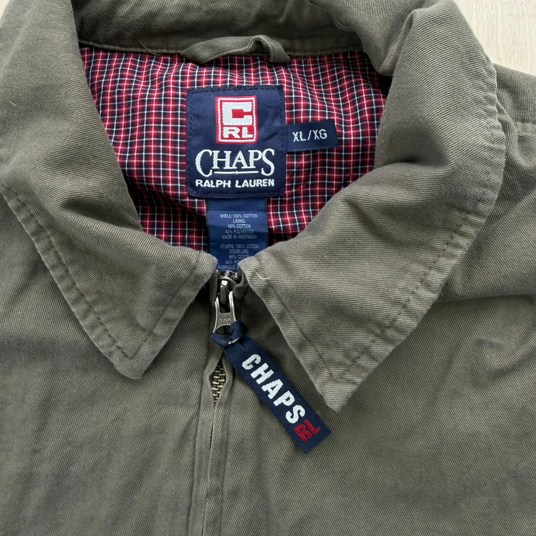 J- Vintage Chaps Ralph Lauren Olive Green Harrington Zip Up Jacket - XL