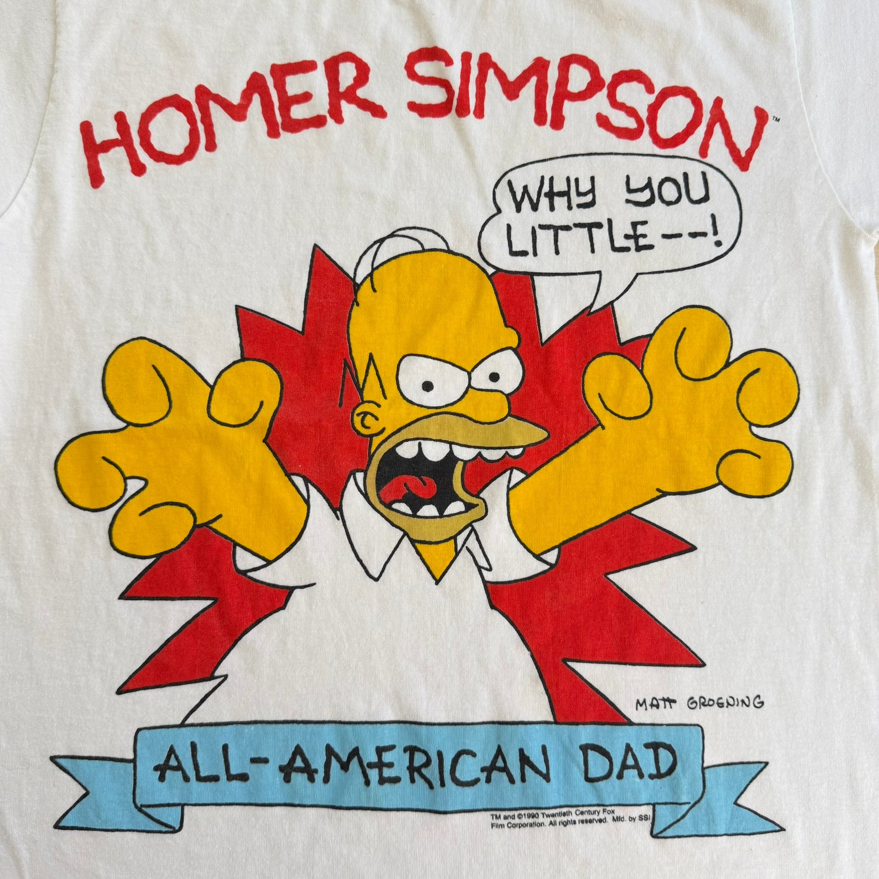 J- Vintage '90 The Simpsons Homer All American Dad Graphic Made In USA Single Stitch Tee - M