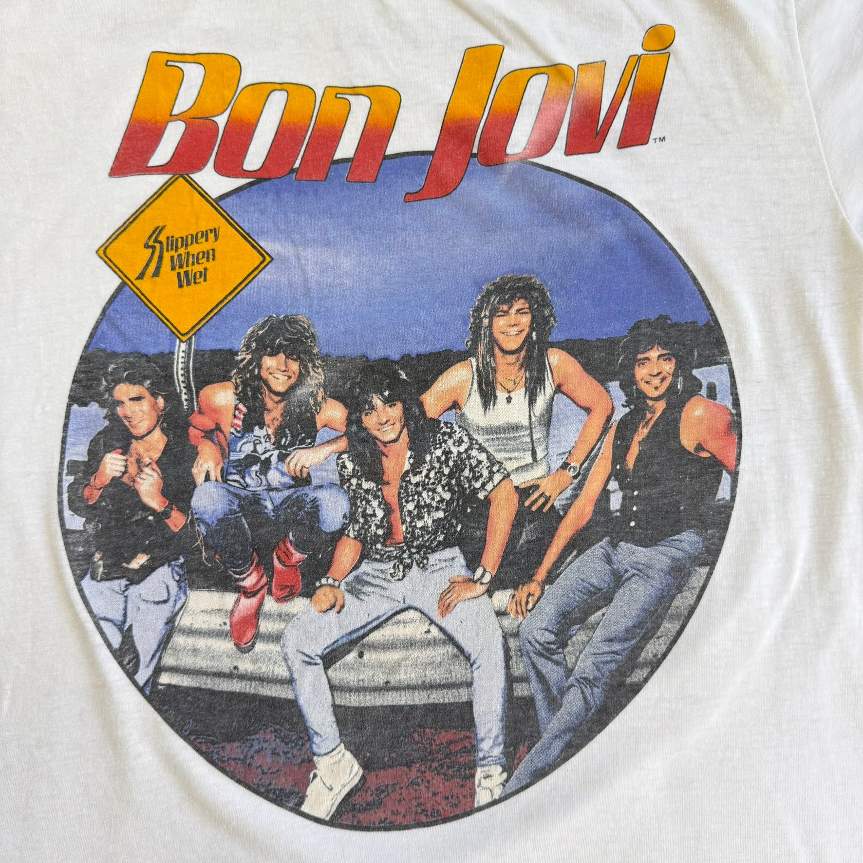 J- Vintage '87 Bon Jovi Slippery When Wet Tour Graphic Made In USA Single Stitch Tee - XL (fits L)