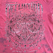J- Vintage Affliction Embroidered Text & Graphic Maroon Acid Wash Tee - L