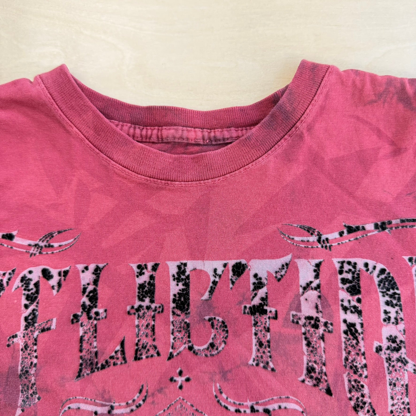 J- Vintage Affliction Embroidered Text & Graphic Maroon Acid Wash Tee - L
