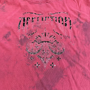 J- Vintage Affliction Embroidered Text & Graphic Maroon Acid Wash Tee - L