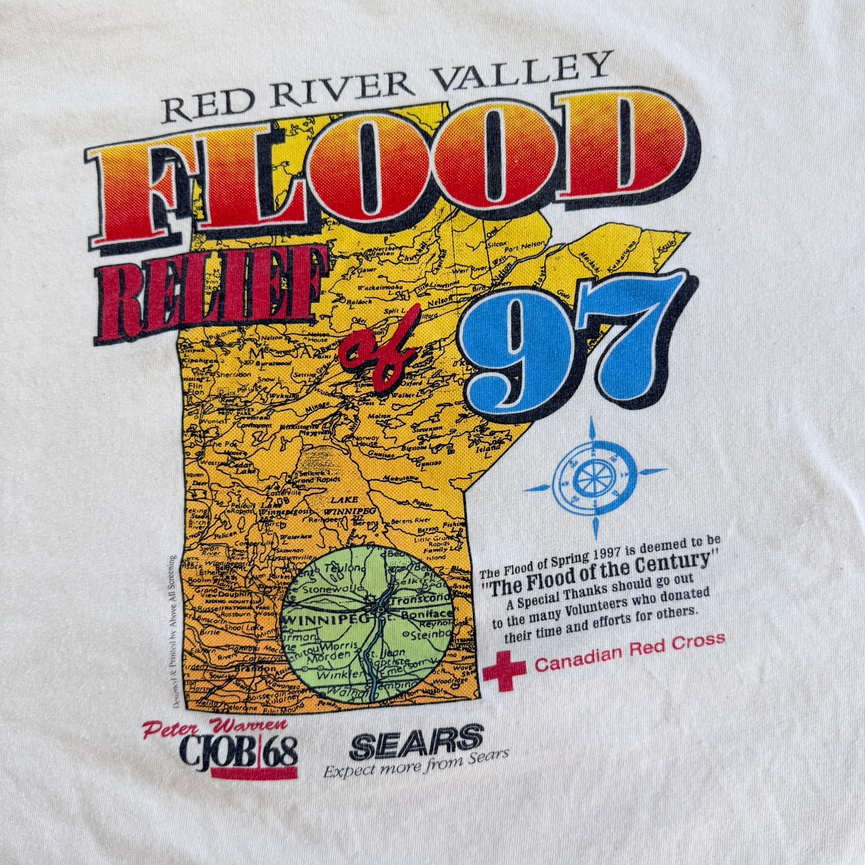 J- Vintage '97 Canadian Red Cross Red River Valley Flood Relief Graphic Single Stitch Tee - L