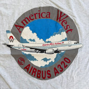 J- Vintage '93 America West Airline 10th Anniversary Airbus A320 Graphic Made In USA Single Stitch Tee - XL