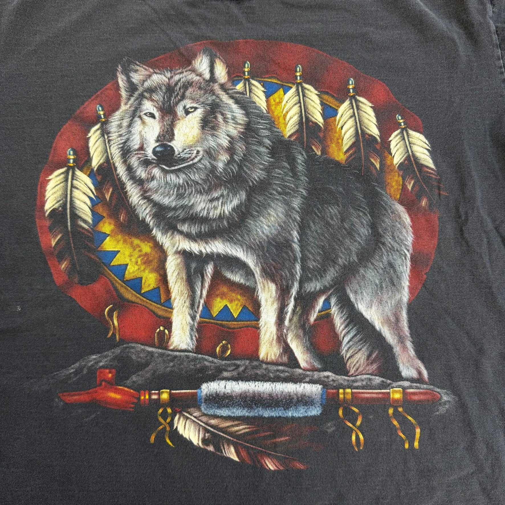 J- Vintage Heavy Metal Wolf Feathers & Pipe Graphic Tee - XL