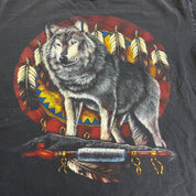 J- Vintage Heavy Metal Wolf Feathers & Pipe Graphic Tee - XL