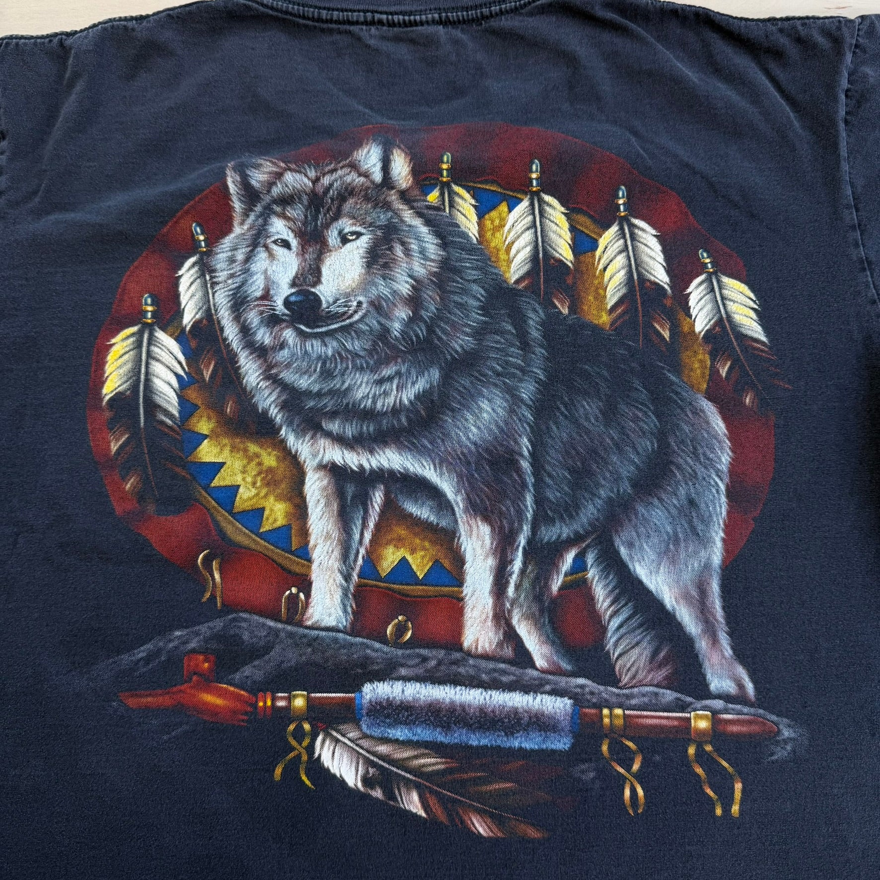 J- Vintage Heavy Metal Wolf Feathers & Pipe Graphic Tee - XL