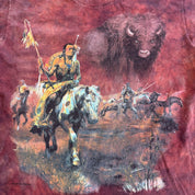 J- Vintage '97 The Mountain Bison & First Nations Graphic Maroon Acid Wash Made In USA Tee - L