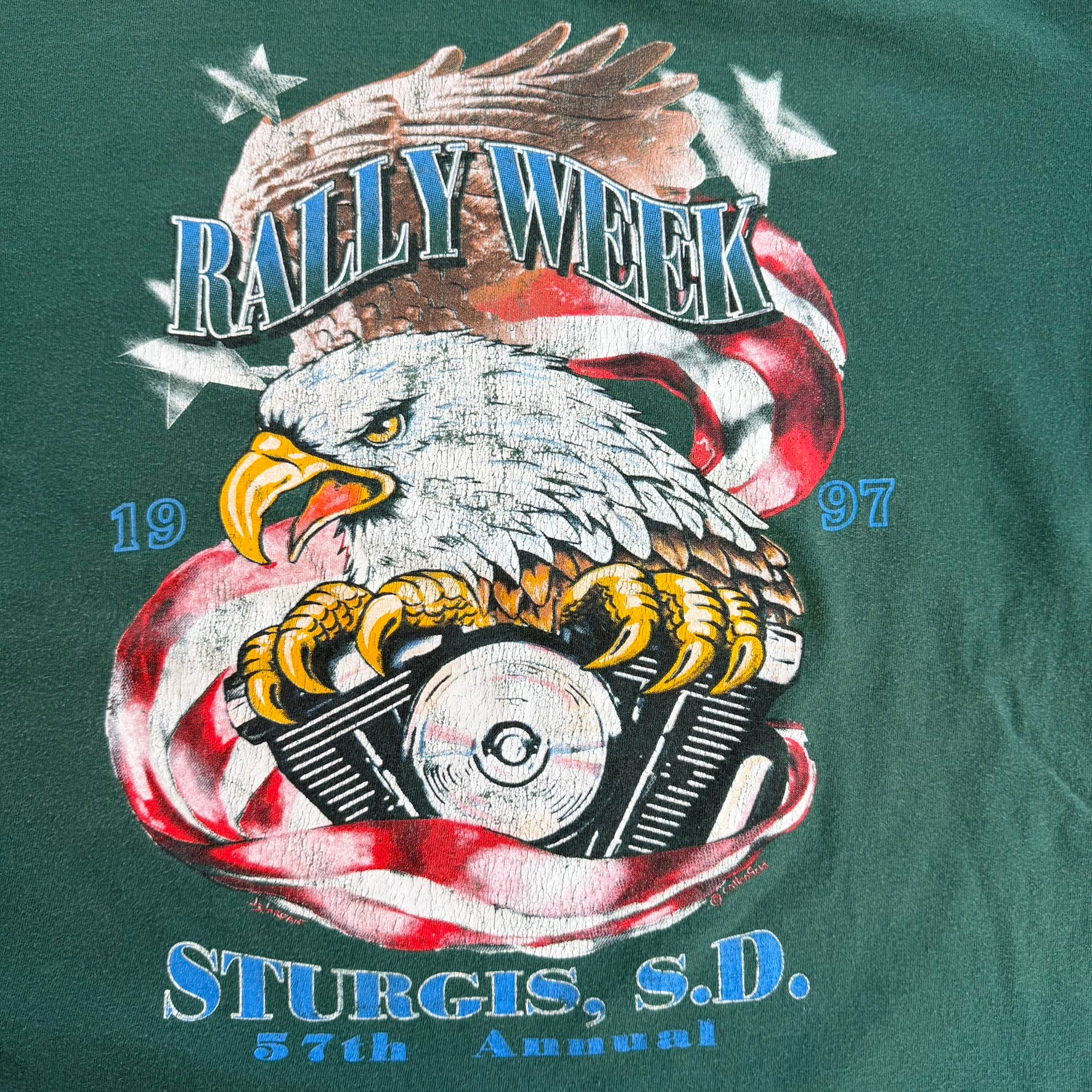 J- Vintage '97 Sturgis 57th Annual Motorcycle Rally Week Made In USA Single Stitch Tee - XL