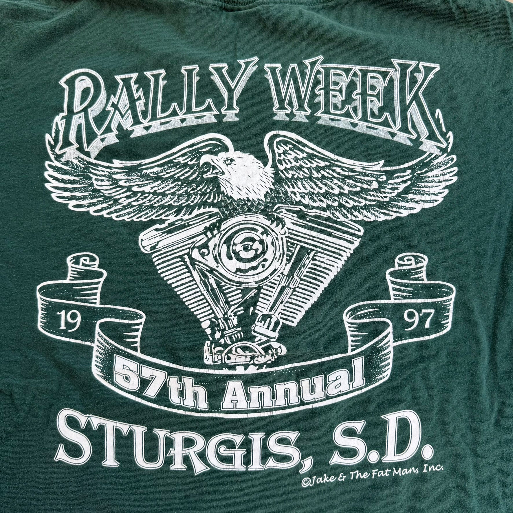 J- Vintage '97 Sturgis 57th Annual Motorcycle Rally Week Made In USA Single Stitch Tee - XL