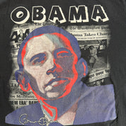 J- Vintage Barack Obama Picture & Newspaper Graphic Tee - L