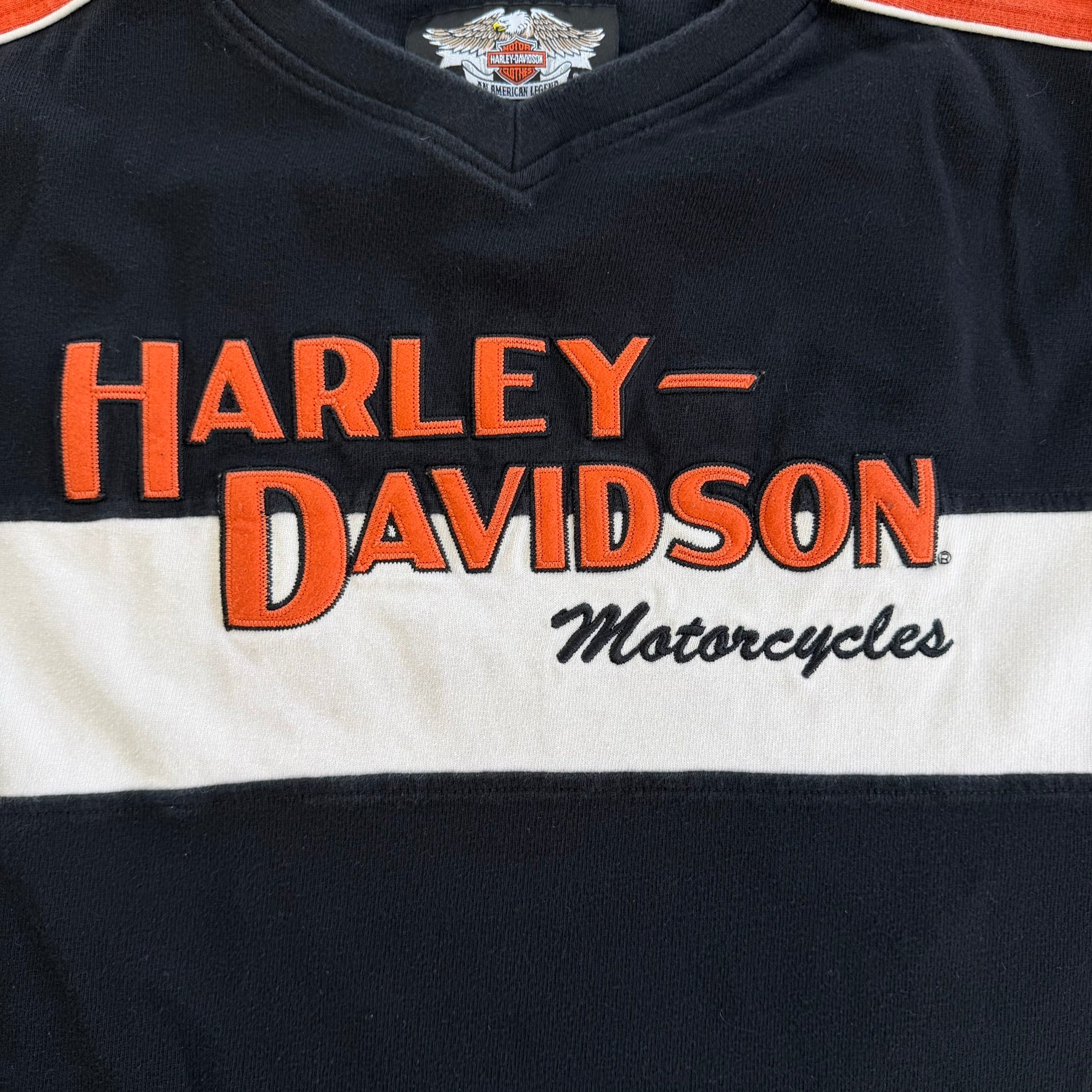 J- Vintage Harley Davidson Embroidered Logo & Text Long Sleeve Tee - XL
