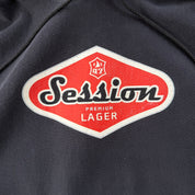 J- Vintage Champion Reverse Weave Session Lager Embroidered Text Hoodie - L