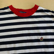 J- Vintage Tommy Hilfiger Embroidered Crest Striped Tee - XL
