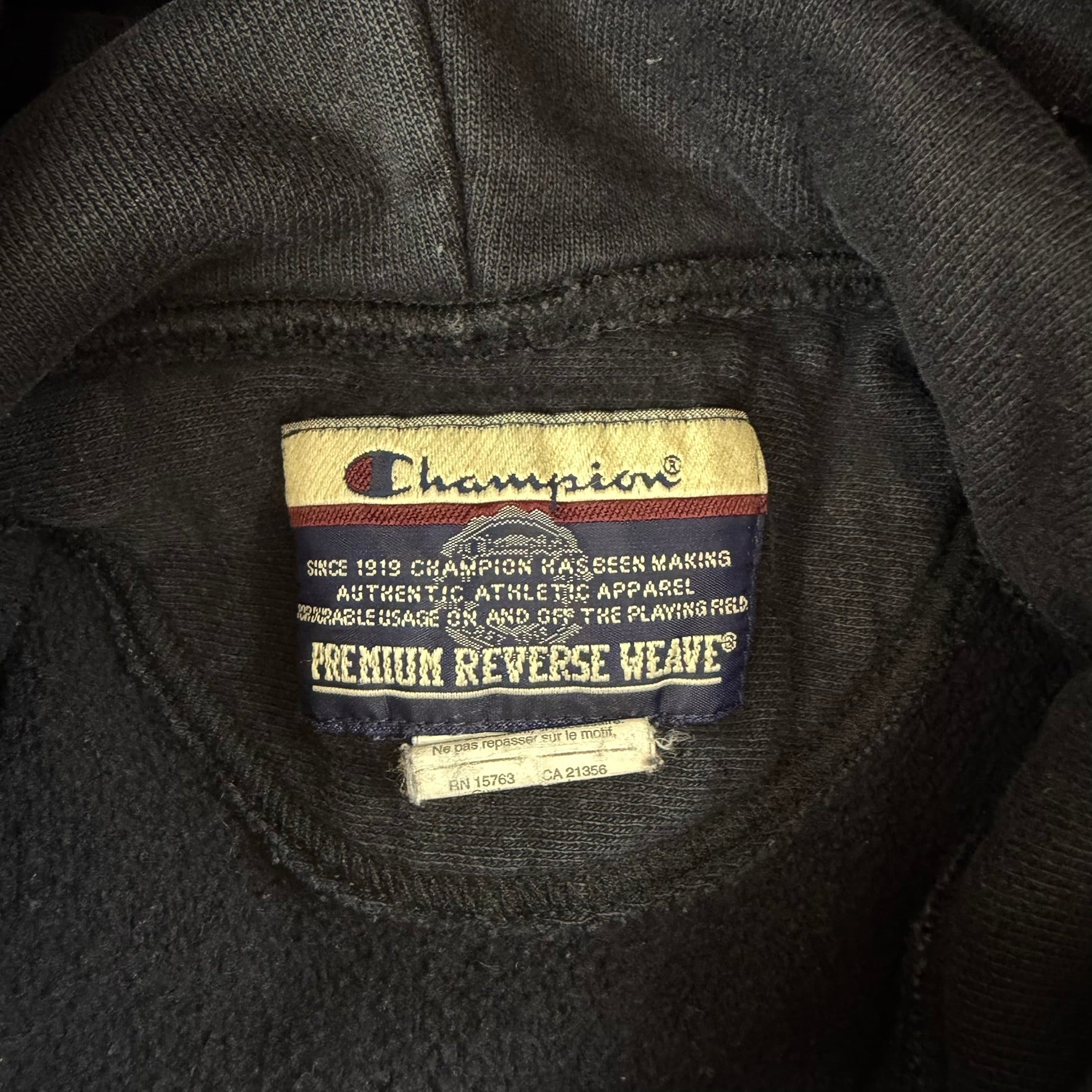 J- Vintage Champion Reverse Weave Session Lager Embroidered Text Hoodie - L