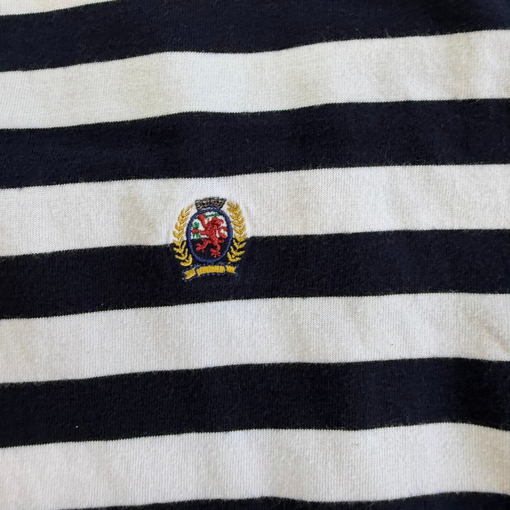 J- Vintage Tommy Hilfiger Embroidered Crest Striped Tee - XL