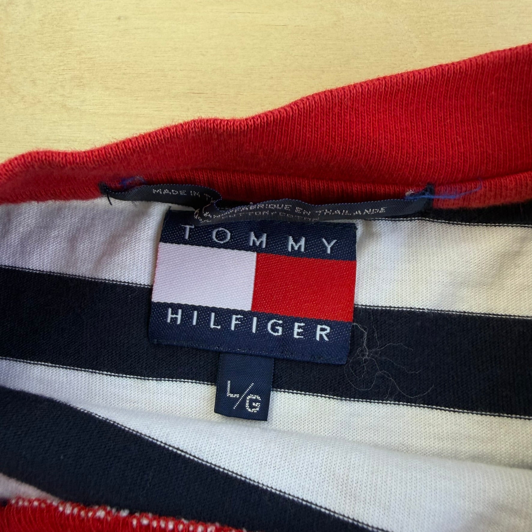 J- Vintage Tommy Hilfiger Embroidered Crest Striped Tee - XL
