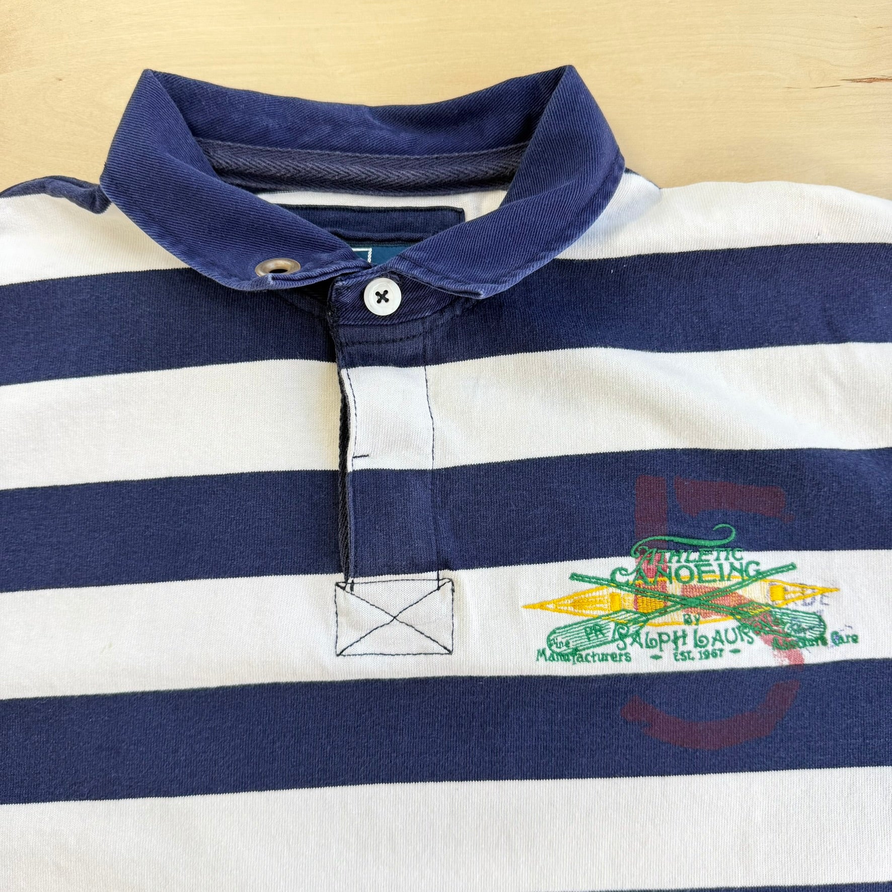 J- Vintage Polo RL Athletic Canoeing Striped Short Sleeve Rugby Shirt - 2XL