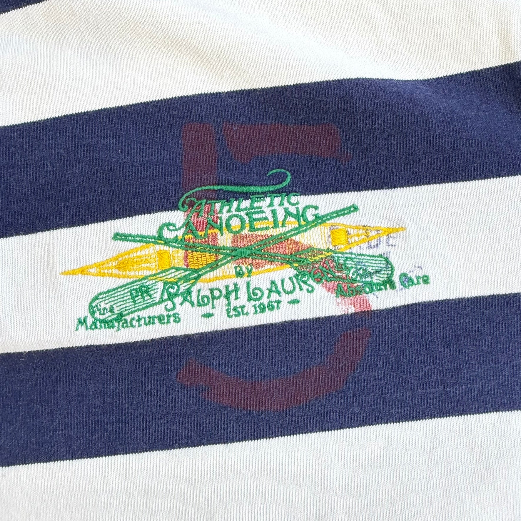 J- Vintage Polo RL Athletic Canoeing Striped Short Sleeve Rugby Shirt - 2XL